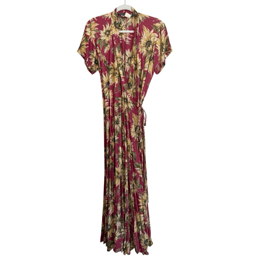 Vintage Karen Alexander Sunflower Midi Wrap‎ Dress Size 8 Cottagecore USA 80's
